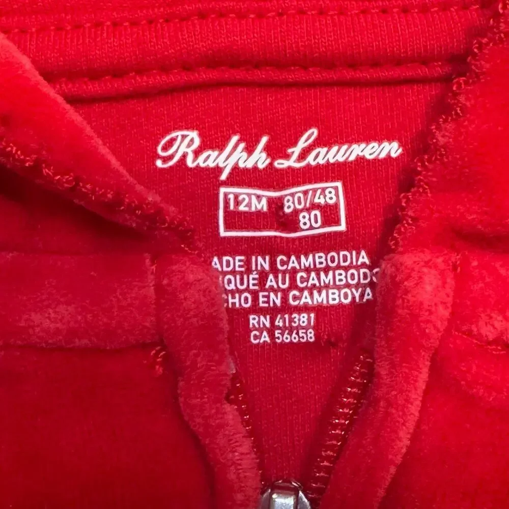 Red Velour Ralph Lauren Hoodie sz 12 M
